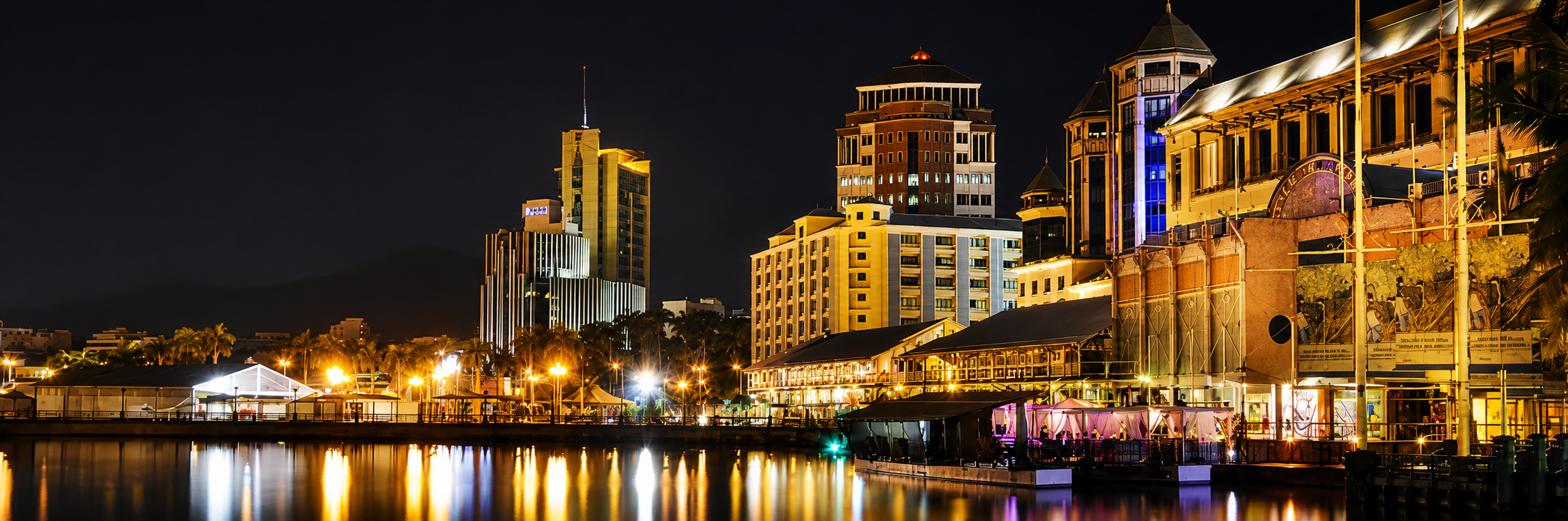 Port Louis waterfront illuminated at night